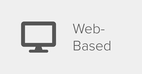 Icon representing a desktop computer and the words, "Web-Based."